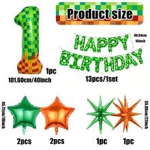 40-Inch Green Pixel Miner Digital Aluminum Foil Decorative Balloon, 0-9 Digital Balloons And Star-Shaped Balloon Set, Pixel Birthday Letter Aluminum Foil Balloons, Orange/Green Pentagram Balloons, Green/Orange Explosion Star Aluminum Foil Balloons, Suitable For Birthday Party Balloon Decorations, Indoor/Outdoor Decorations, Room Decorations, Game Theme Party Decorations. - New-pixel Birthday - View 16