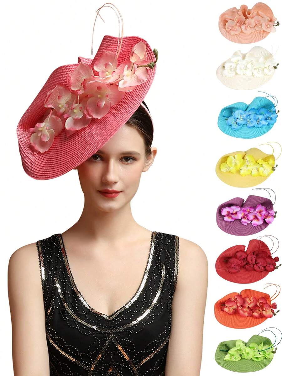Mũ cưới hoa thời trang nữ, mũ rơm kiểu Kentucky Derby, mũ cài tóc cô dâu, mũ dự tiệc trà. - A - Xem 1