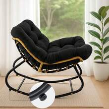 Egg Chair – Rattan Style Wicker Rocking Chair For Outdoor & Garden, Includes Cushioned Seat - Black - View 4