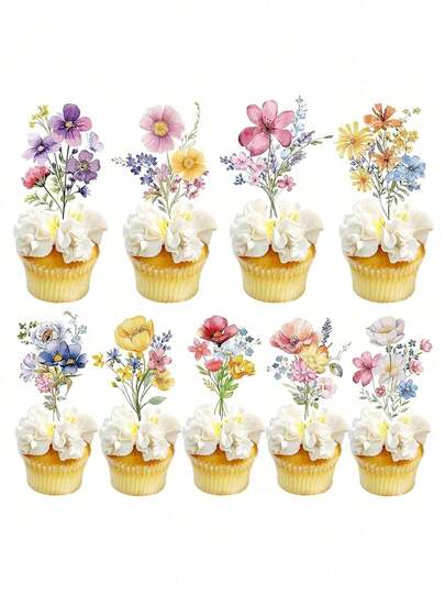 Decorações de Festa de Aniversário com Tema de Flores Silvestres - Decorações de Chá de Bebê com Tema de Flores Silvestres, Toppers de Cupcake Florais, Decorações de Bolo Florais, Suprimentos de Chá de Panela com Tema de Jardim, Elegante e Refinado