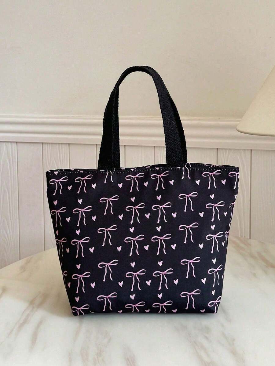Tas Tote Portabel Modis; Tas Tebal dengan Motif Pita & Hati yang Lucu; Tas Perjalanan - MultiWarna - View 1