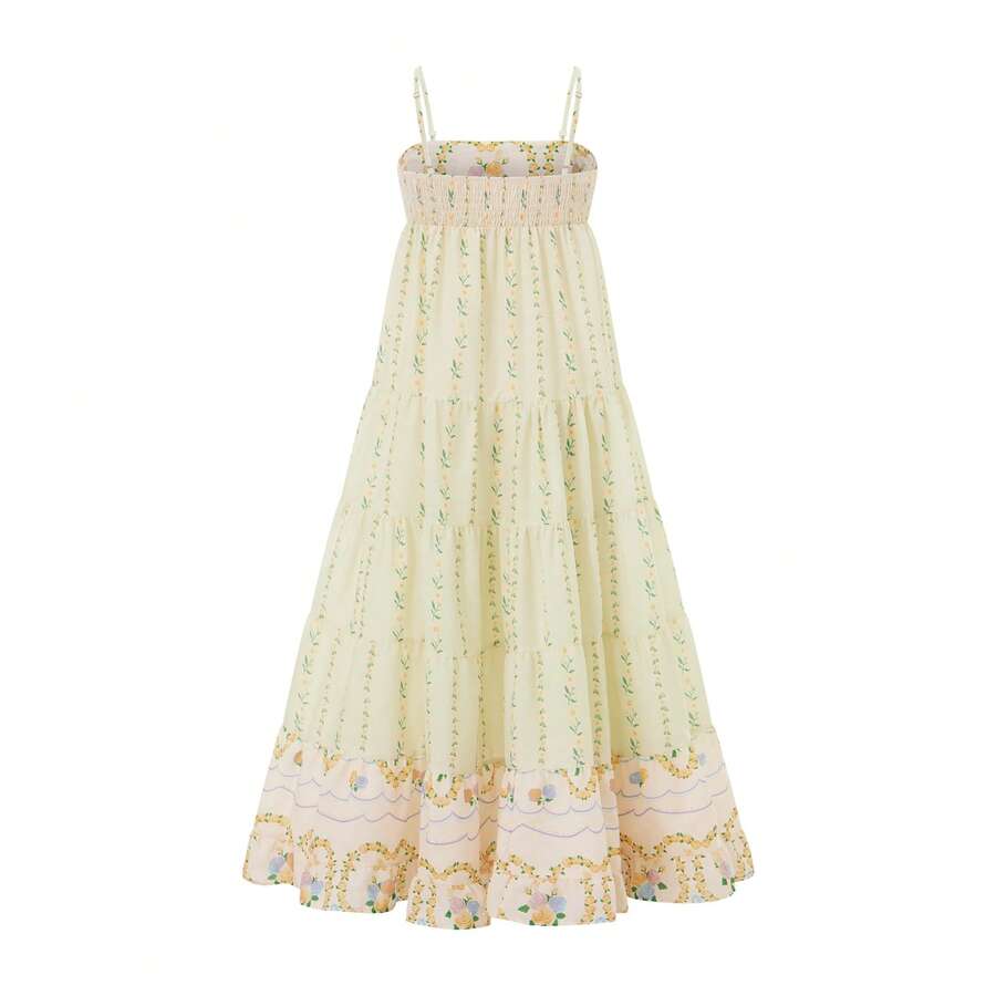 Women Slip Dress, Spaghetti Straps Backless Flower Print Swing Dress Summer Long Dress For Cocktail Party - Light Green - View 1