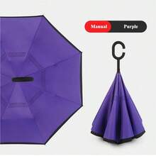 1pc C-Handle Reverse Umbrella, Waterproof Printed Canopy, Hands-Free For Car & Daily Use - Multicolor - View 23
