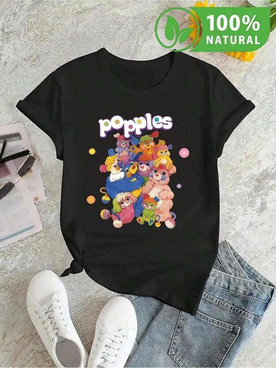 100% cotton Camiseta Casual Negra con Diseño Retro de Popples para Hombre y Mujer Moda Juvenil México, Perfecta para Lucir Colorida y Nostálgica, Ideal para Fiestas y Eventos, Suave Algodón y Ajuste Cómodo - Negro - Ver 1