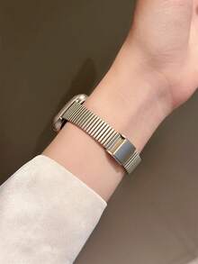 1pc Bamboo Segment Stainless Steel Watch Band, Compatible With Apple Watch - Starlight - View 5