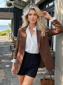 2026 春季休闲收腰宽松廓形商务风日常西装外套 - 咖啡棕 - 查看 1