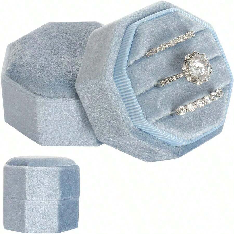 Octagon Ring Box With 3 Slots Detachable Lid Blue - 藍色 - 查看 1