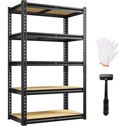 5 Tier Storage Shelves 2020LBS Garage Shelving,Adjustable Heavy Duty Metal Shelving Unit Utility Rack For Garage,Kitchen Pantry Shelf For Warehouse,Closet,Commercial,28" W X 12" D X 59.8" H,Black