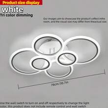 Modern Interlocking Ring LED Ceiling Light, 6/8 Rings Optional, 3 Color Dimmable, Gold Black White, Flush Mount Lamp For Living Room Bedroom Indoor Home Decor - 彩色 - 查看 17