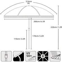 AMMSUN - Sombrilla de patio de 2.13 m con flecos para exteriores UPF50+ poste de acero de color madera y varillas de acero inclinación con botón de presión - Bohemio retro - Ver 7