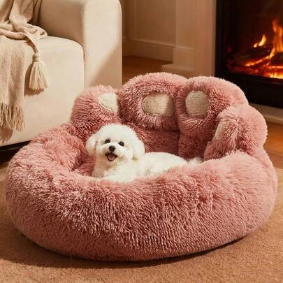 1pc Bear Paw Shaped Plush Warm & Breathable Padded Pet Bed, Suitable For Medium To Large Cats & Dogs, All Seasons (Note: After Receiving, Please Manually Fluff Or Knead To Restore The Original Shape)