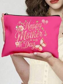 "Alles Gute zum Muttertag" Blumen Schmetterling Blume Muster Make-up Tasche, wasserdicht, Aufbewahrungstasche als Geschenk für Mama, Schmetterling und Blumen Kosmetiktasche, Reise Make-up Tasche, süße Kosmetiktasche, Großraum Reise Organizer, ein perfektes Geschenk für Mama, Lehrerin. Geschenk für sie, tragbare Kulturtasche - Verschiedenfarbig - Übersicht 5