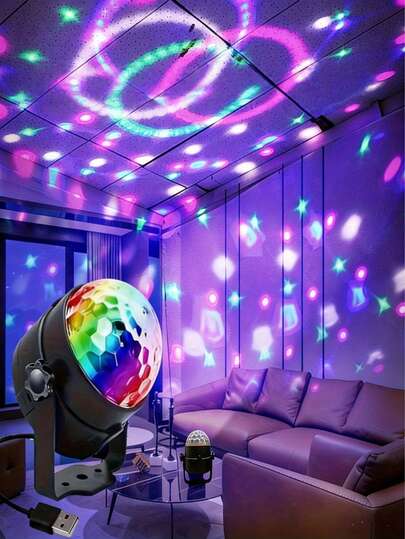 1pc Disco Ball Light - Multifunctional Indoor Crystal Magic Ball Projection Lamp, Suitable For Parties, Indoor Karaoke And Birthday Decorations, USB Powered, LED Light Source, ABS Material, Can Be Given As Holiday Gifts To Friends And Family