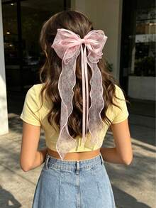 1 chiếc kẹp tóc nơ bằng vải chiffon kiểu dáng nữ sinh ngọt ngào, phụ kiện tóc dễ thương mang phong cách công chúa, thích hợp làm quà tặng sinh nhật/Ngày của Mẹ. - Nhiều màu - Xem 6