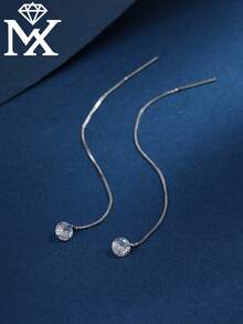 1 par de pendientes de borla con circonita cúbica de plata de ley 925, diseño minimalista y elegante adecuado para el uso diario de las mujeres - plata - Ver 5