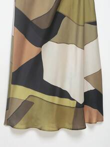DEEKA Summer New Women's Fashion Simple Cinched Waist Satin Pleated Printed Dress Elegant - Yellow - View 11