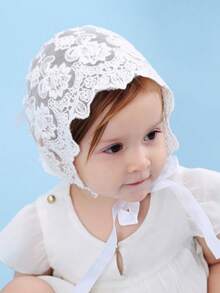 Mũ len ren nhẹ hình bướm cho bé, mũ công chúa dễ thương viền hoa cho bé sơ sinh, mùa hè - trắng - Xem 5