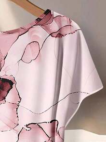 2 piezas de estilo minimalista casual con camisa de mujer en color gris caqui con patrón floral abstracto de efecto dorado y lazo, y pantalones rectos holgados en color caqui, adecuado para primavera y verano, de estilo vintage - Multicolor 7 - Ver 4