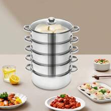 RainWeel 5 Tiers Stainless Steel Steamer Pot, Food G-Rade Polished Stainless Steel Steamer Cooker, Multipurpose Steam Cookware Steaming Pot Versatile Steamer For Healthy Cooking, Durable Large Capacity Steam Pot Cookware, Exhaust Hole, For Steaming And Cooking Fish, Shrimp, Crab, Rice, Vegetables, 26cm - View 2