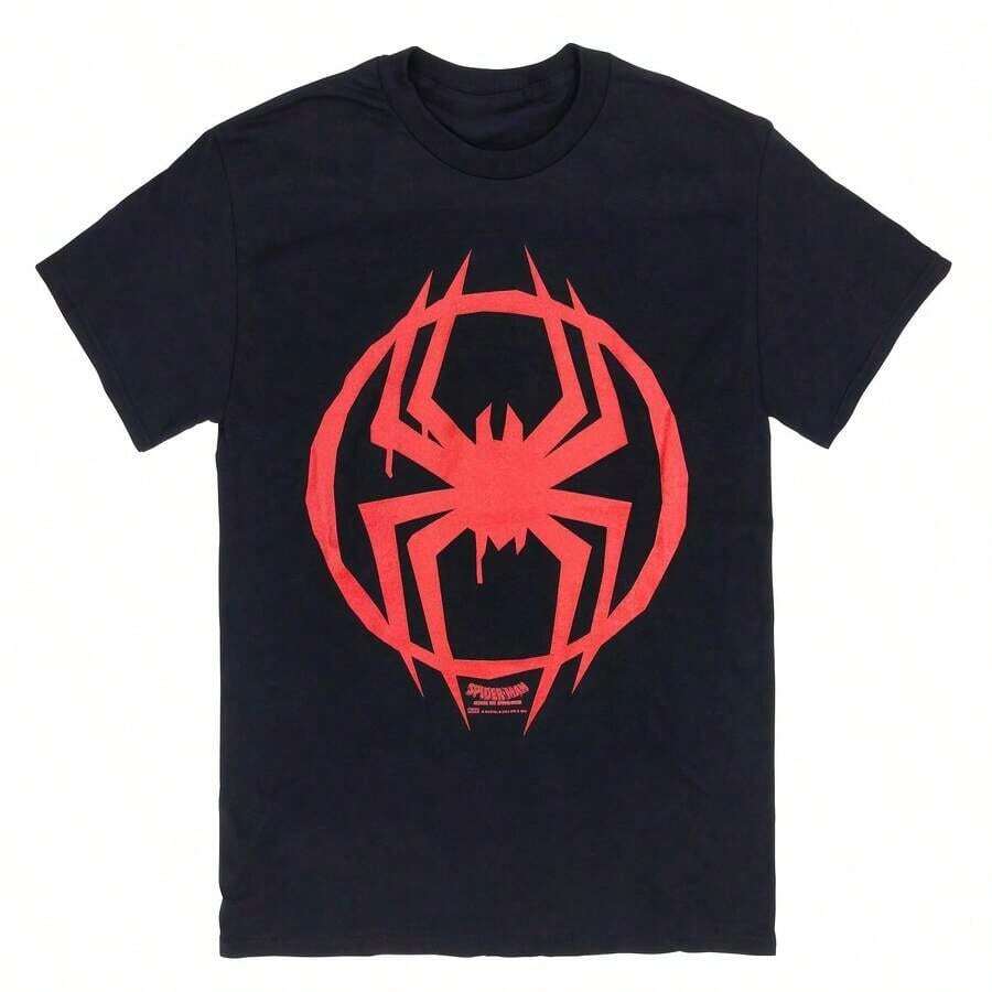MarveEl's SpiderE-ManS Miles Morales Men's Black T-Shirt, Red Spider Logo, Superhero Short-Sleeved Casusummer Outfits For Women - màu đen - Xem 1