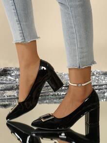 2026 Spring/Summer Women's High Heels, Fashionable Casual Chic, Suitable For Holidays, Weddings, Parties, Office, Commuting, Elegant Pointed Toe Versatile - Black - View 5