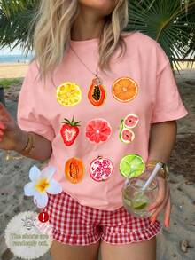 2pcs/Set Teen Girl Short Sleeve Top And Plaid Shorts (Random Cut) Creative Print Pattern Soft Set, Suitable For Spring And Summer Daily Wear - Multicolor - View 2