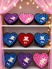 Rose And Teddy Bear Gift Box, Contains 24 Handmade Realistic Roses And 1 Teddy Bear, Suitable For Home Decor, Room Decor And Special Occasions, Ideal Gift For Lovers, Friends And Family On Valentine's Day, Mother's Day, Anniversary, Wedding And Other Special Occasions - Multicolor - View 11
