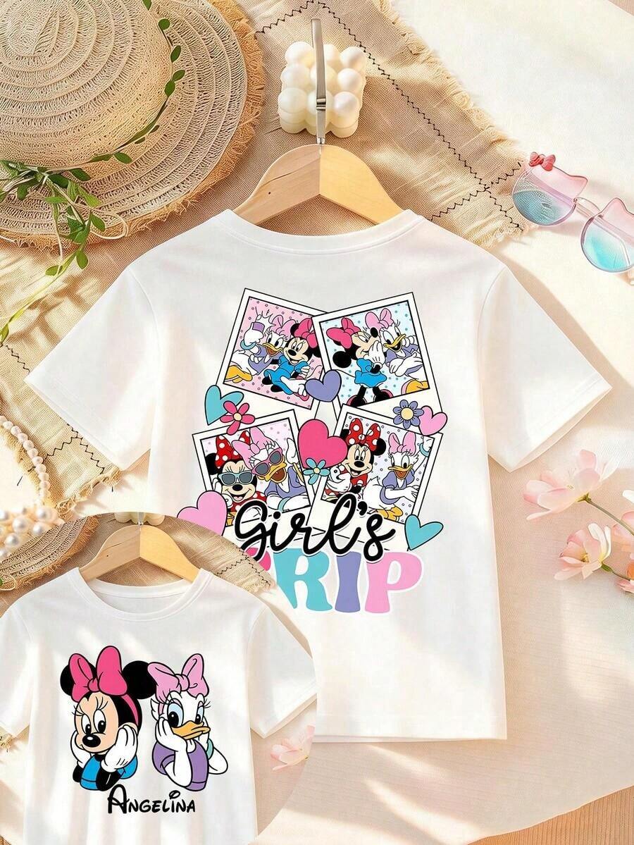 Disney Women's T-Shirts Are Double-Sided, With Minnie And Daisy Patterns In The Photo Frame. This Soft And Breathable T-Shirt With Short Sleeves And Round Neck Is Very Suitable For Spring And Summer Wear, And It Is For Daily Wear, Holiday Leisure And Outdoor Adventure. - 白色 - 查看 1