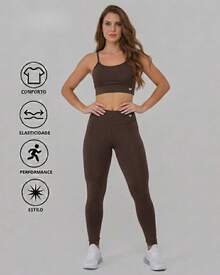 Women's Gym Set Top With Padded Bra + Gym Leggings For Training/Gym Premium Fabric - Virginia Set - Kopi Coklat - View 5