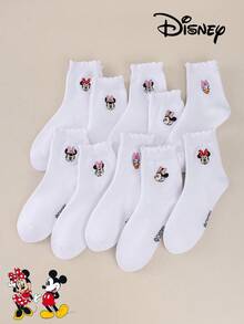 Disney Bộ 1/5/10 đôi tất giữ ấm bắp chân thêu hình hoạt hình Minnie, Mickey, Daisy, màu trắng, tất giữ ấm chân đôi unisex, tất giữ ấm chân nữ, kiểu dáng rộng rãi, thoáng khí, mềm mại và thoải mái. - Nhiều màu - Xem 4