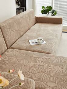 1pc Plush Leaf Pattern Stretch Sofa Cover, Nordic Modern Polyester Dust-Proof Anti-Slip Thickened Sofa Slipcover, Fits 1/2/3/4 Seater Sofa, Suitable For All Seasons - Camel - View 10