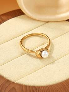 1 chiếc nhẫn vàng thời trang, thanh lịch bằng thép không gỉ, thích hợp cho nữ giới đeo hàng ngày hoặc làm quà tặng. - Vàng - Xem 3