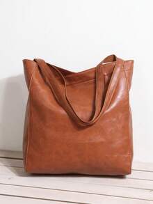 Bolso de tote de gran capacidad, bolso de mano de cuero sintético retro con bolsillo delantero, adecuado para el trabajo y los viajes - Marrón - Ver 9