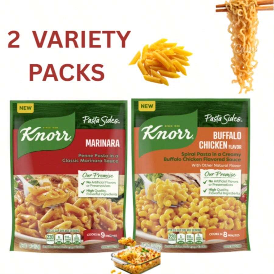 Knorr Pasta Sides Variety Pack – Marinara Penne (4.4 Oz) & Buffalo Chicken Flavor Spiral Pasta (4.2 Oz), No Artificial Flavors, 2-Pack - 4.4 - View 1