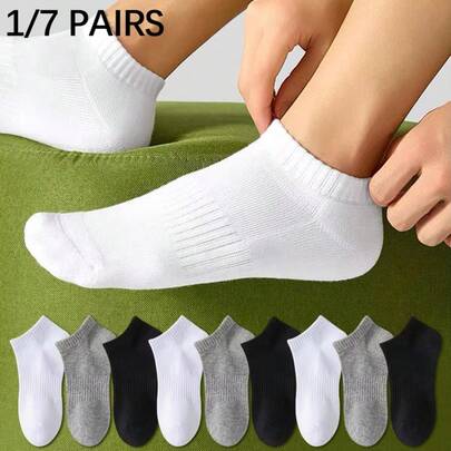 1/7 Đôi tất cổ ngắn màu trắng, mỏng, thoáng khí, kháng mùi, thích hợp cho cả nam và nữ, phù hợp cho mọi mùa.