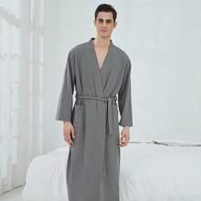 Unisex Mid-Length Cotton Waffle Bathrobe, Spring/Summer Home Wear - Multicolor - View 12