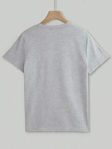 Camiseta de mujer de unicolor, de cuello redondo y manga corta, de uso diario y minimalista - Gris Claro - Ver 2