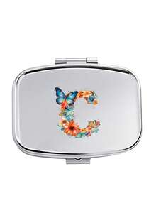 Butterfly Pattern Square Pill Box (A-Z Letters), 2 Portable Medication Storage Compartments, Mini Metal Storage Box, Portable Jewelry And Pill Box With Name Label, Unique Design Decorative Travel Storage Box, Nurse's Day Gift, Travel Essentials - Multicolor - View 12