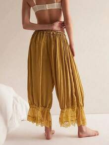 Women Y2K Half Slip Under Dress Pettipants Mid Rise Lace Patchwork Bloomers Trousers Ruffle Pantaloons Cropped Flared Pants Cute Pumpkin Long Pants - Cúrcuma - Ver 4