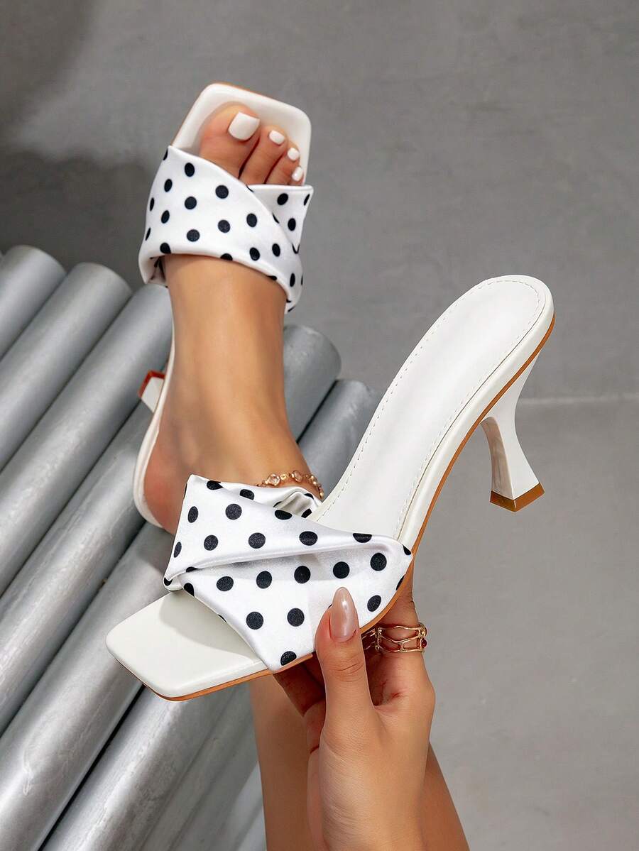 New Arrival Square Toe Thin Heel Sandals, Simple Design For Commuting, Suitable For All Seasons,Polka Dot,Summer Shoes