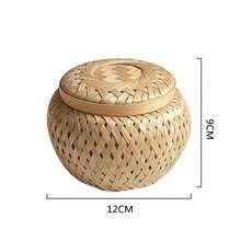 Lata de té de bambú, cesta redonda de bambú de doble capa, refrescos, frutas secas, aperitivos, Dim Sum, cesta de almacenamiento de regalo de bambú - 12x9cm - Ver 5