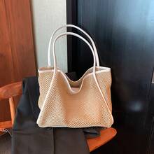 Sac en paille tissé pour femmes, grande capacité, nouveau sac à bandoulière multifonctionnel printemps/été, sac à main pour les trajets quotidiens. - Tabac - Voir 7