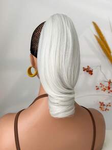 Extensiones de cabello sintético resistente al calor con diseño de pinza, de 10 pulgadas de largo y ondulado, de colores variados, adecuado para fiestas y uso diario de mujeres - Blanco - Ver 7