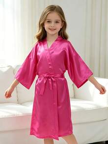 Tween Girl Pink Printed "Birthday Princess" Casual Loose Waist Tie Robe - Multicolor - View 6