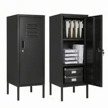 BouPower 39" Steel Locker Cabinet With Lock, Adjustable Shelf & Ventilation For Home Gym Office Garage - Black - 查看 1