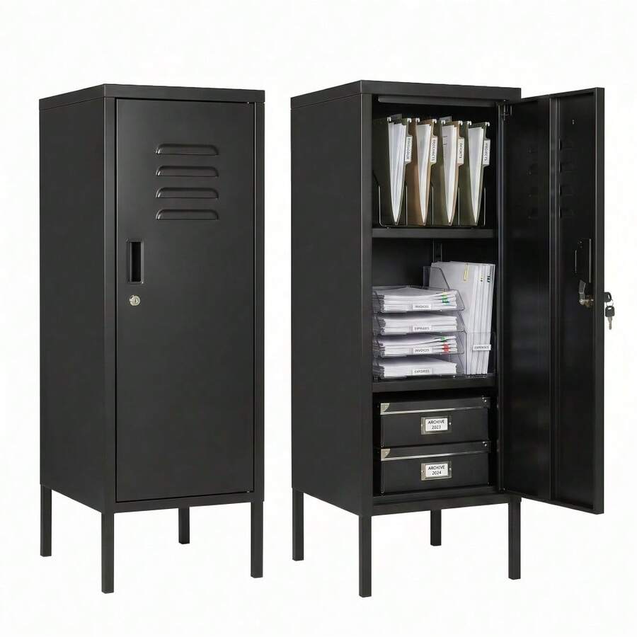 BouPower 39" Steel Locker Cabinet With Lock, Adjustable Shelf & Ventilation For Home Gym Office Garage - Black - 查看 1