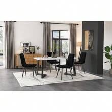 Dining Room Set (Rectangular Table 117 X 68 Cm With 4 Chairs), Black Velvet Twill Chair, Black Table Legs, Modern Style. - Black - View 7