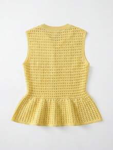 Women's Minimalist Elegant Knit Top, Casual Chic Style, Spring/Summer - Light Yellow - View 7