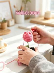 Set 1 buchet de flori țesute manual, include material textil și trandafiri țesute, lalele, flori de lavandă, potrivit ca și cadou pentru mamă, prietenă, aniversare, Ziua Mamei, Ziua Îndrăgostiților, ziua de naștere sau decorațiune pentru casă - Multicolor - Vizualizare 9