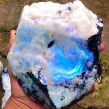1pc Large Raw Rainbow Moonstone, Naturally Presenting Rugged Rainbow Luster, Suitable For Home Decor, Yoga Gifts, And Mineral Collection, Elegant Design With White, Blue, And Black Marble Veins, A Unique High-Quality Gemstone - Black and White - View 1